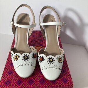 Womens Tory‎ Burch Perforated Marguerite Slingback Nappa Leather Shoes 8.5 Ivory